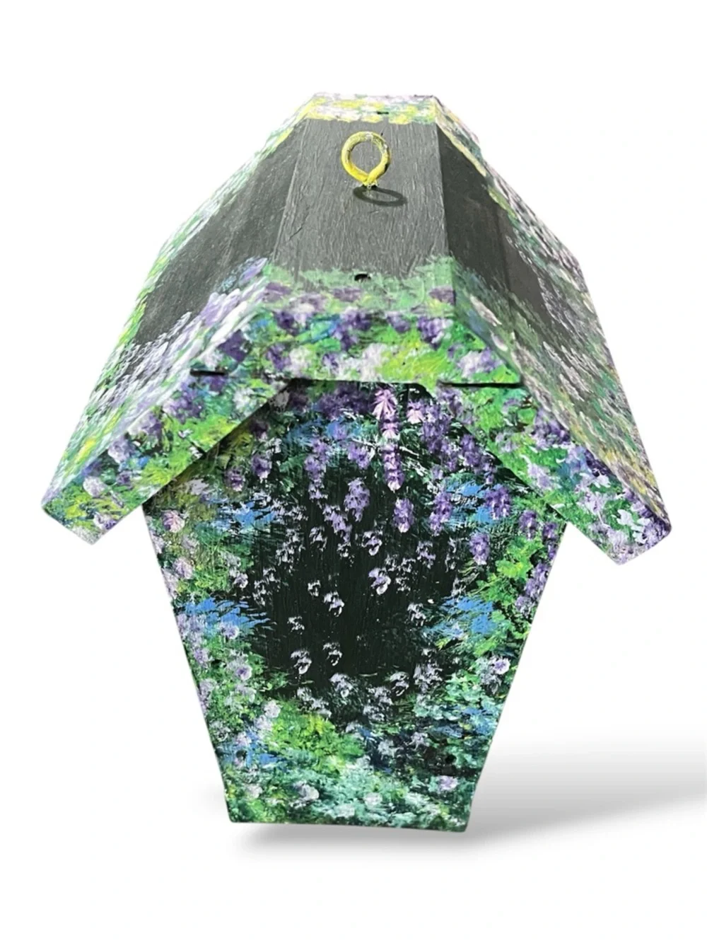 Unique Hand-Painted Floral Wooden Birdhouse - Multi-Color Green & Purple NWT